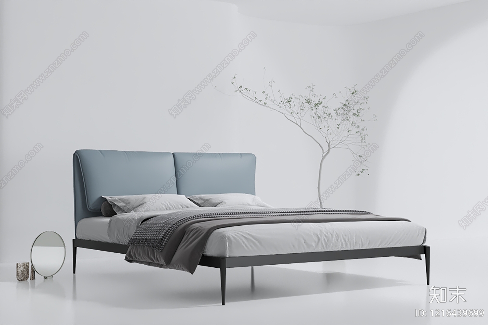 极简双人床3D模型下载【ID:1216439699】