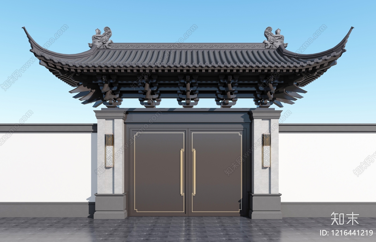新中式大门3D模型下载【ID:1216441219】