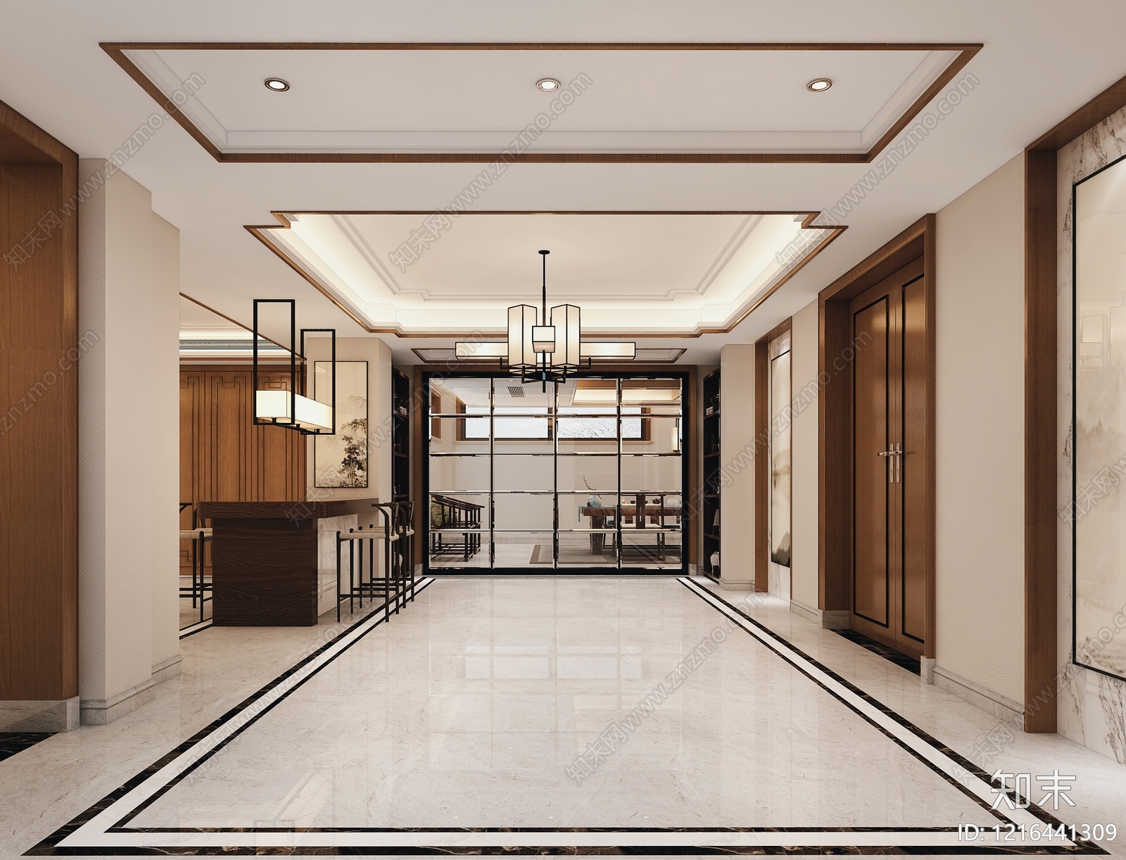 新中式酒店走廊3D模型下载【ID:1216441309】