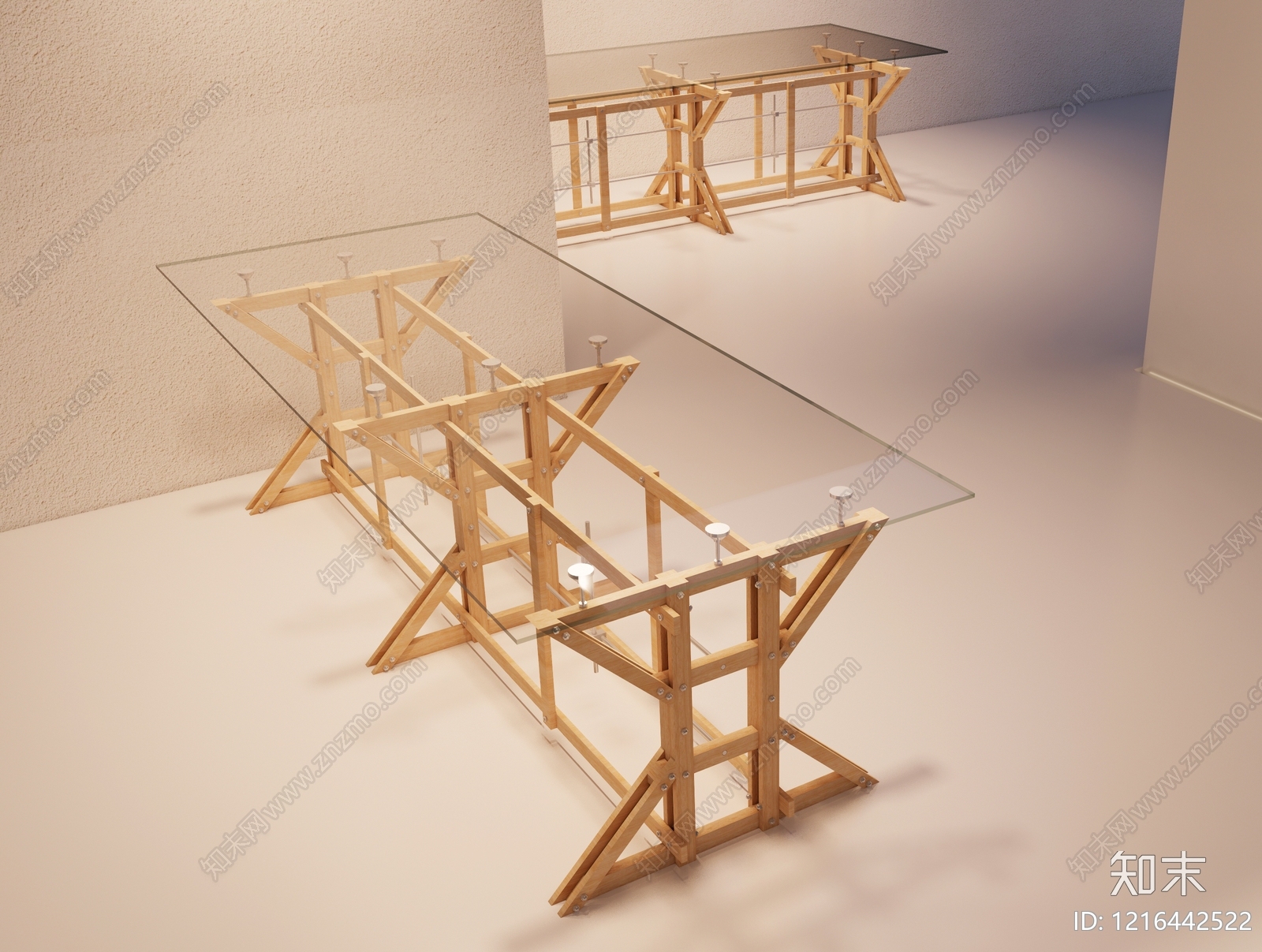 原木极简餐桌3D模型渲染效果图