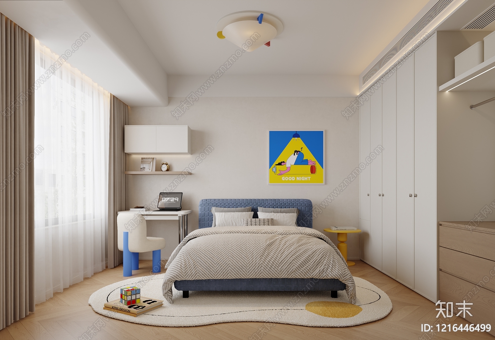 奶油风男孩房3D模型下载【ID:1216446499】