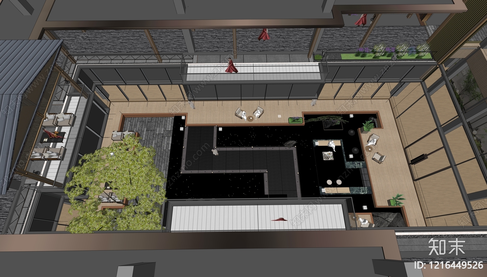 新中式售楼处建筑SU模型下载【ID:1216449526】