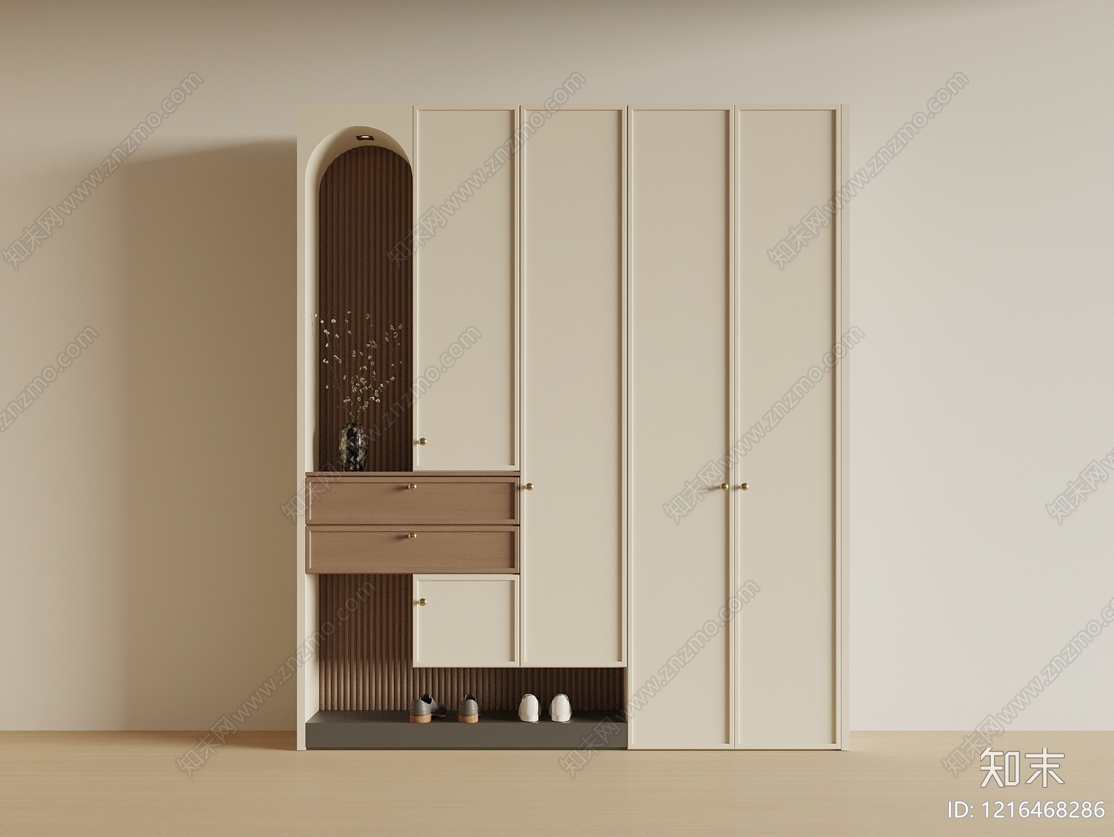 奶油风玄关柜3D模型下载【ID:1216468286】