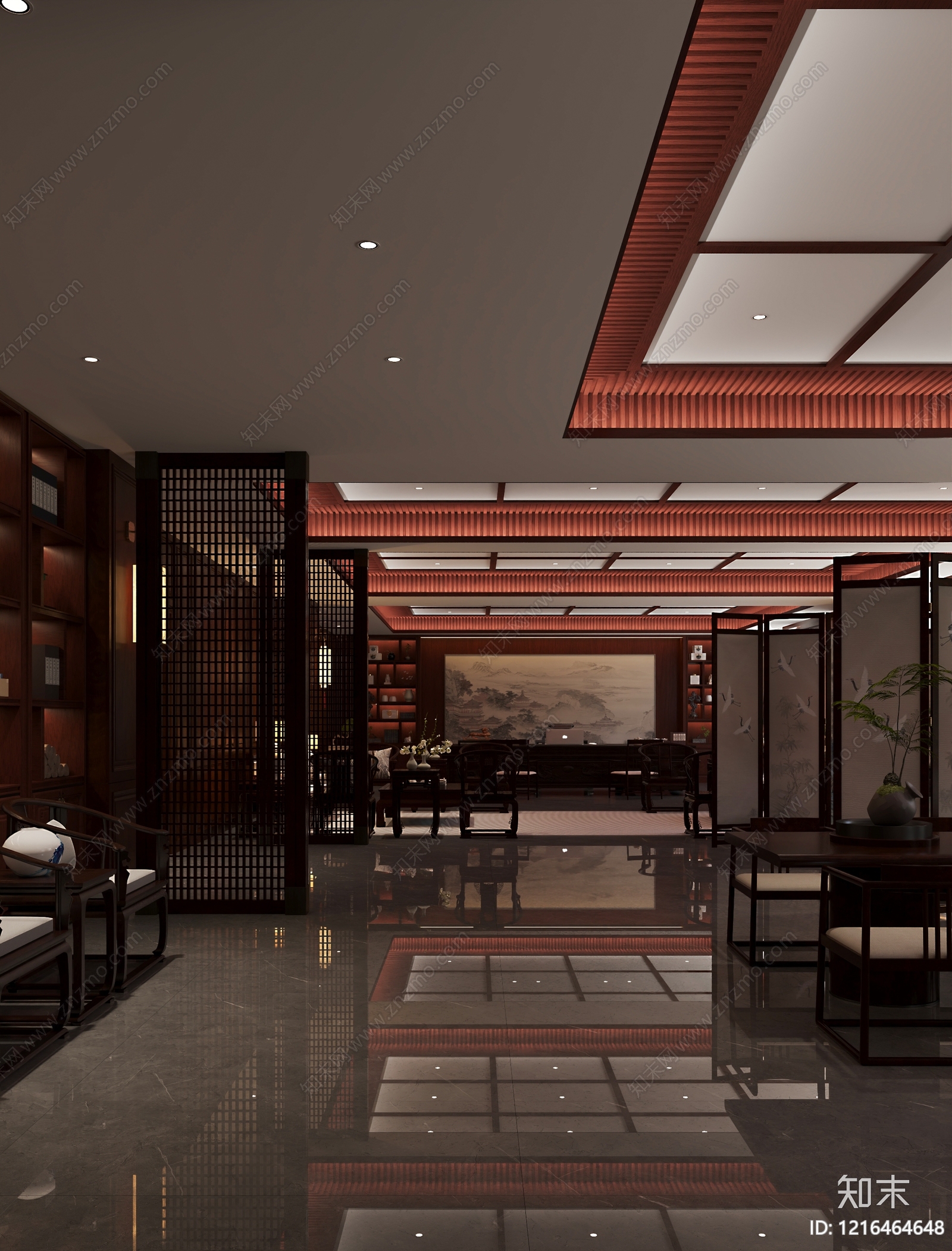 新中式董事长办公室3D模型下载【ID:1216464648】