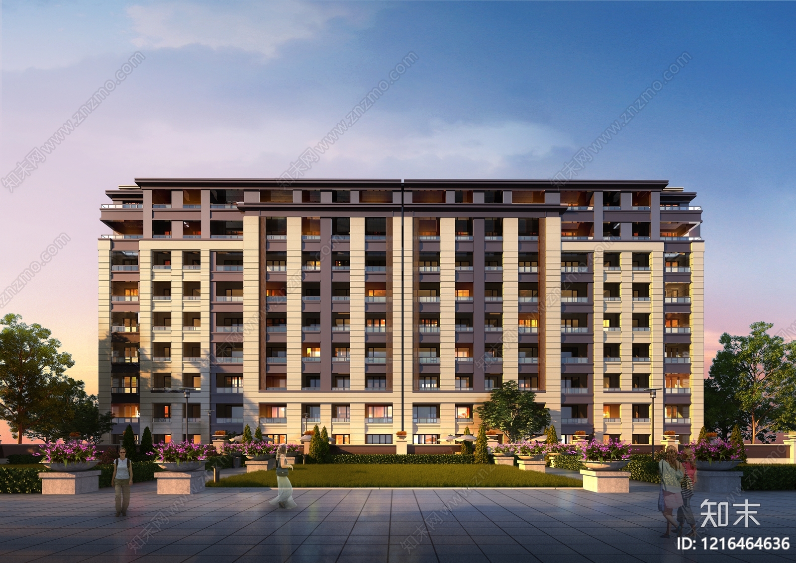 新中式小高层住宅楼3D模型下载【ID:1216464636】