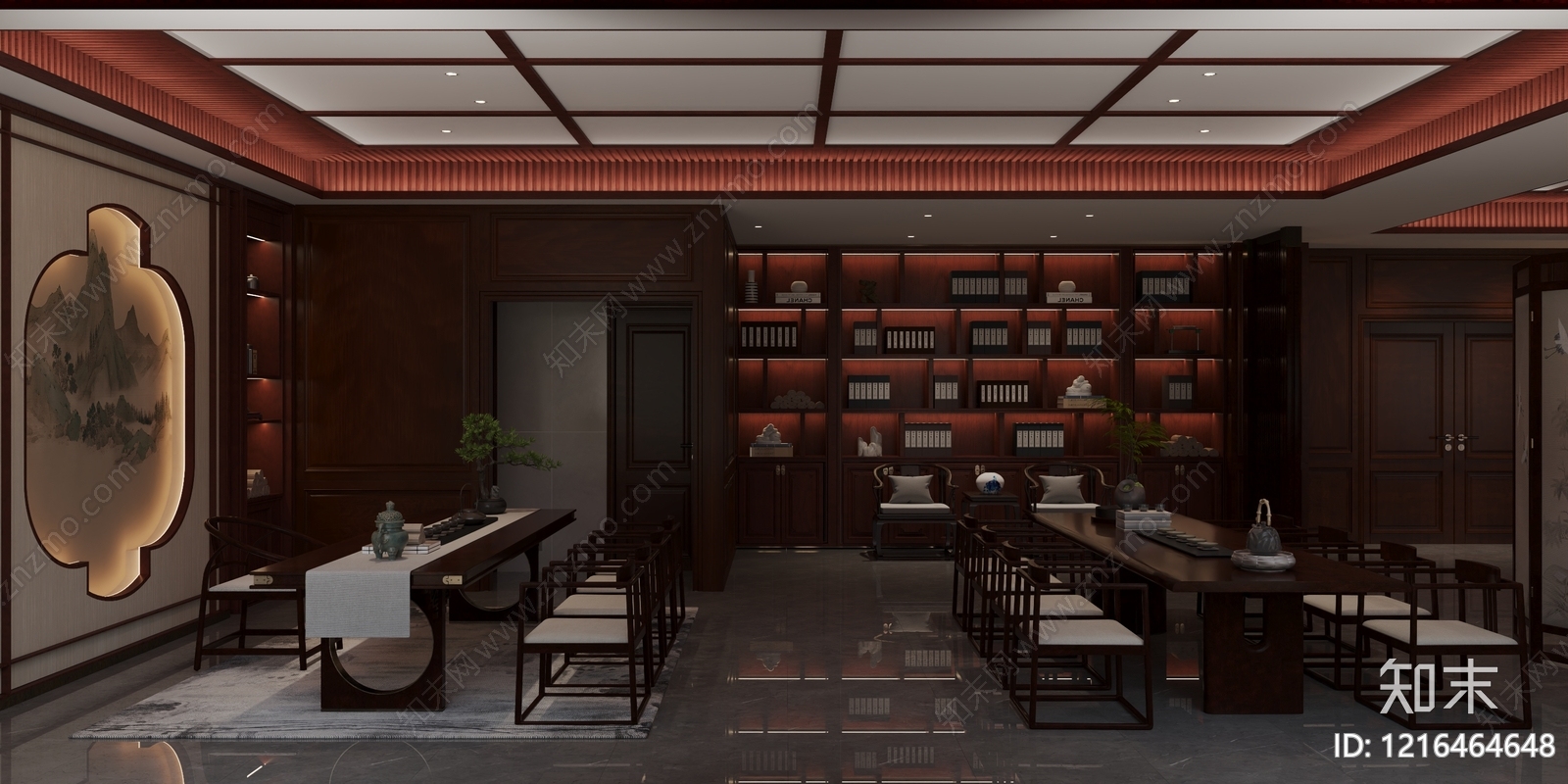 新中式董事长办公室3D模型下载【ID:1216464648】