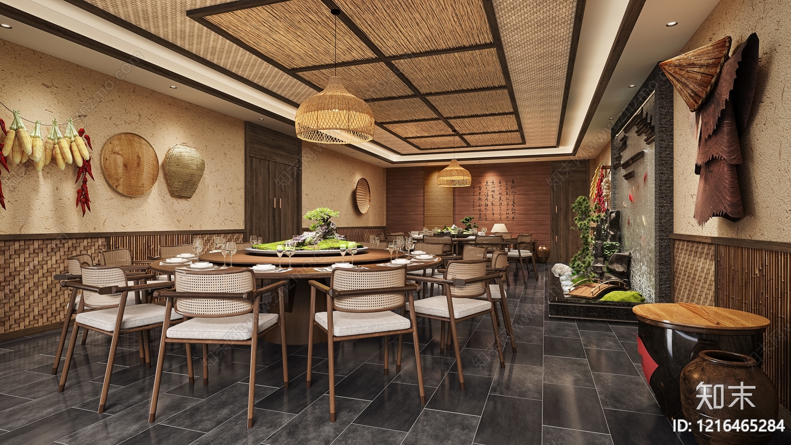 新中式中餐厅3D模型下载【ID:1216465284】