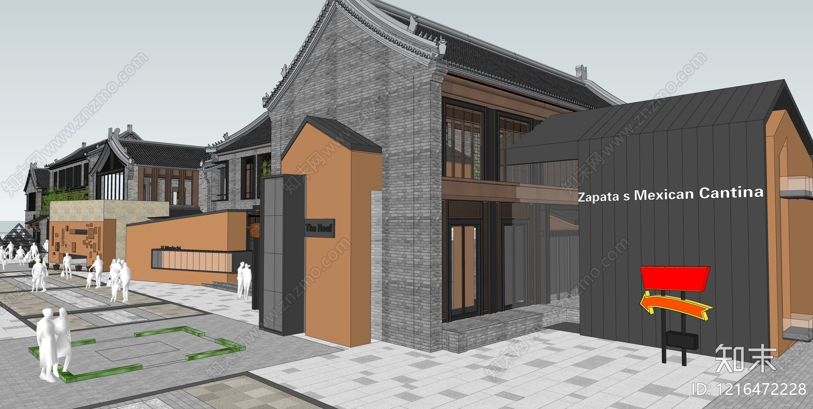 新中式商业街SU模型下载【ID:1216472228】
