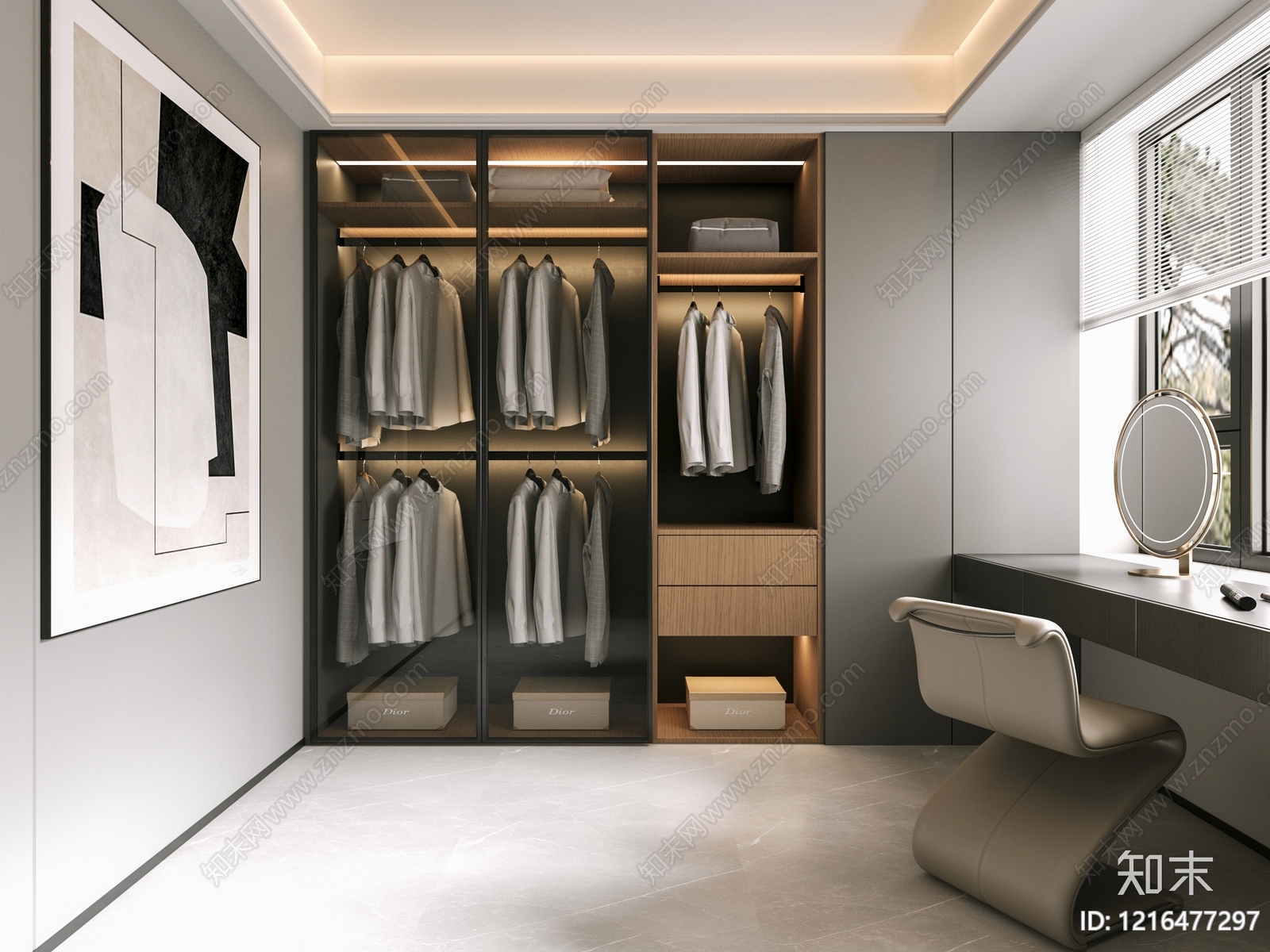 现代简约衣帽间3D模型下载【ID:1216477297】