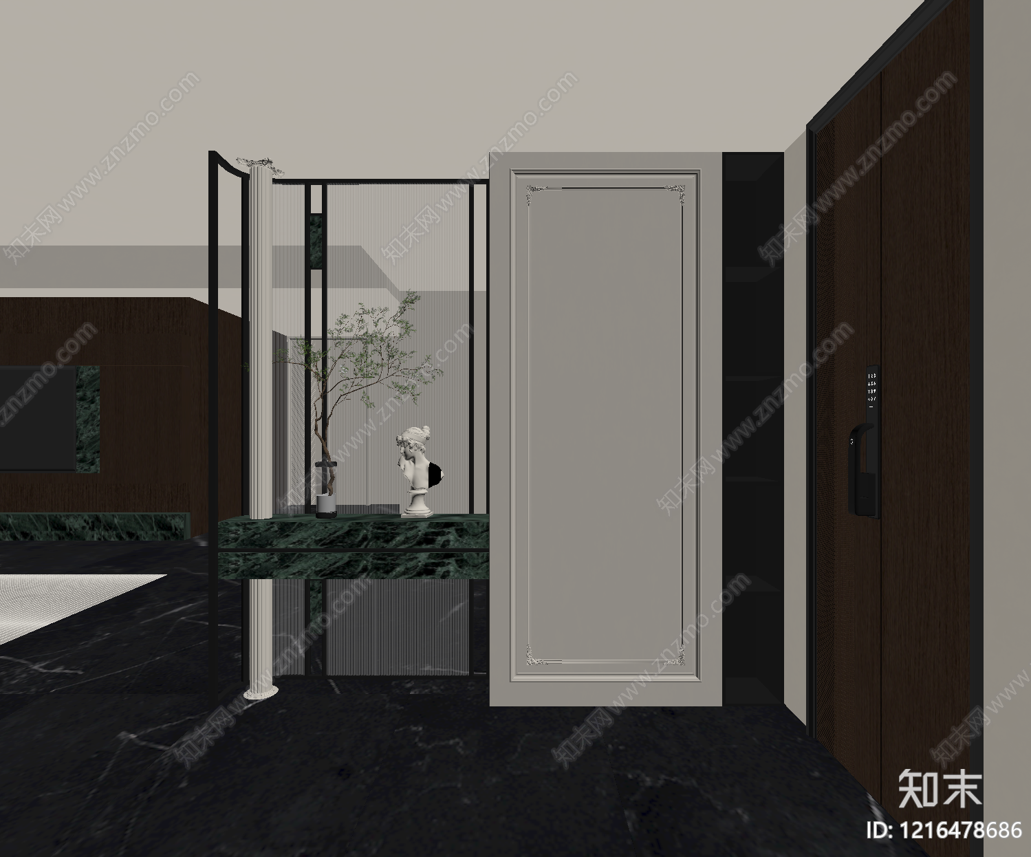 意式轻奢玄关SU模型下载【ID:1216478686】