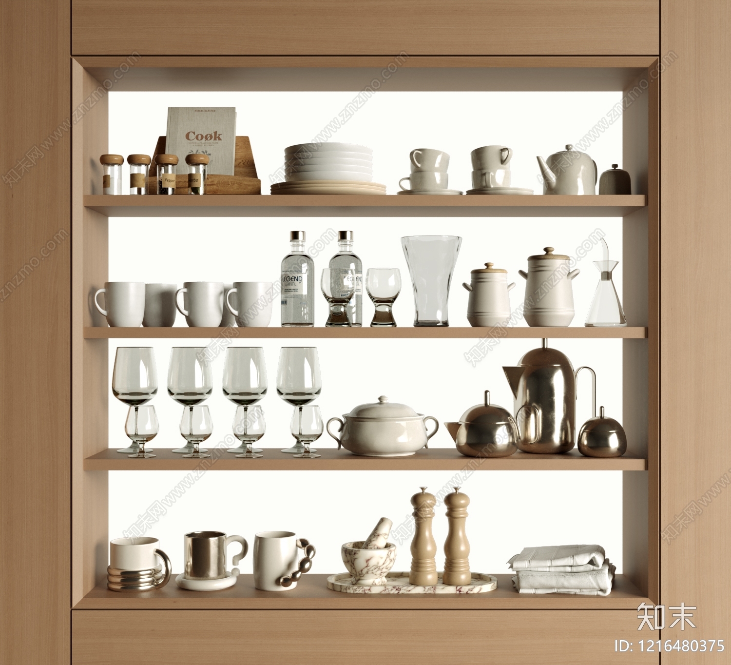 原木极简厨房用品3D模型下载【ID:1216480375】