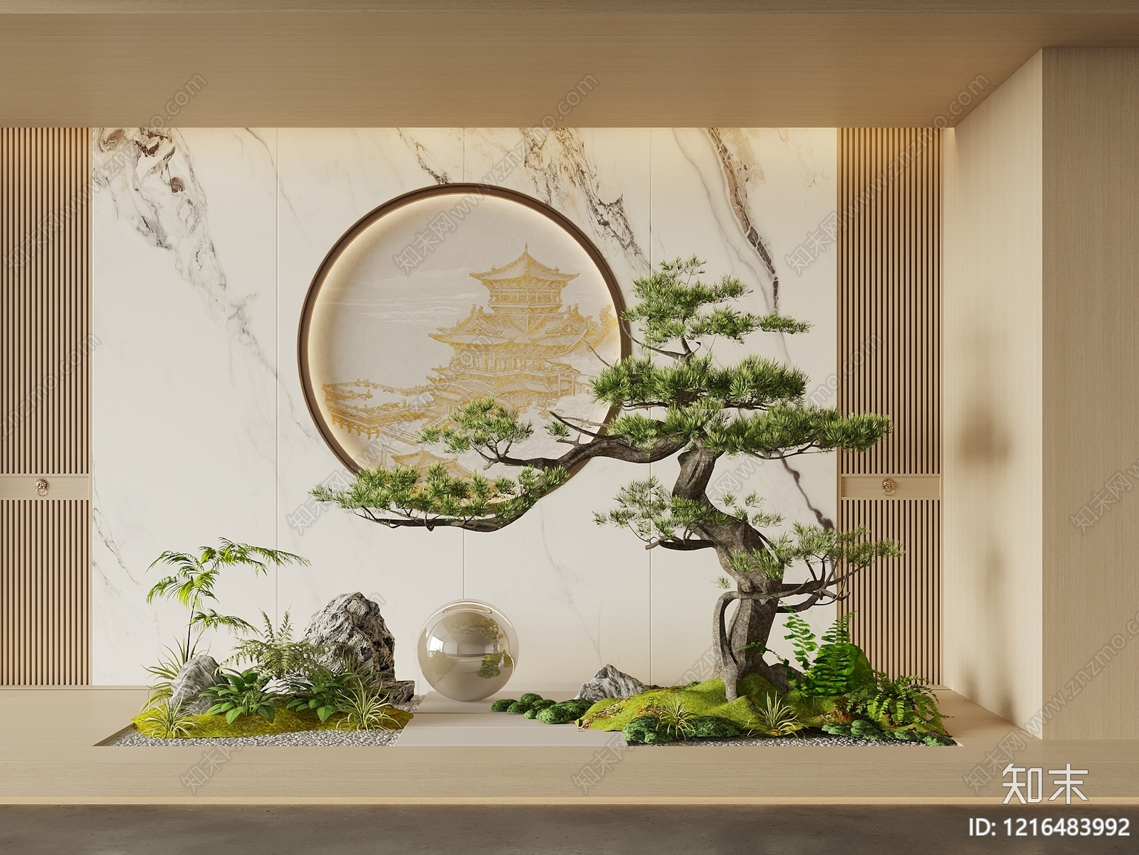 新中式住宅景观3D模型下载【ID:1216483992】