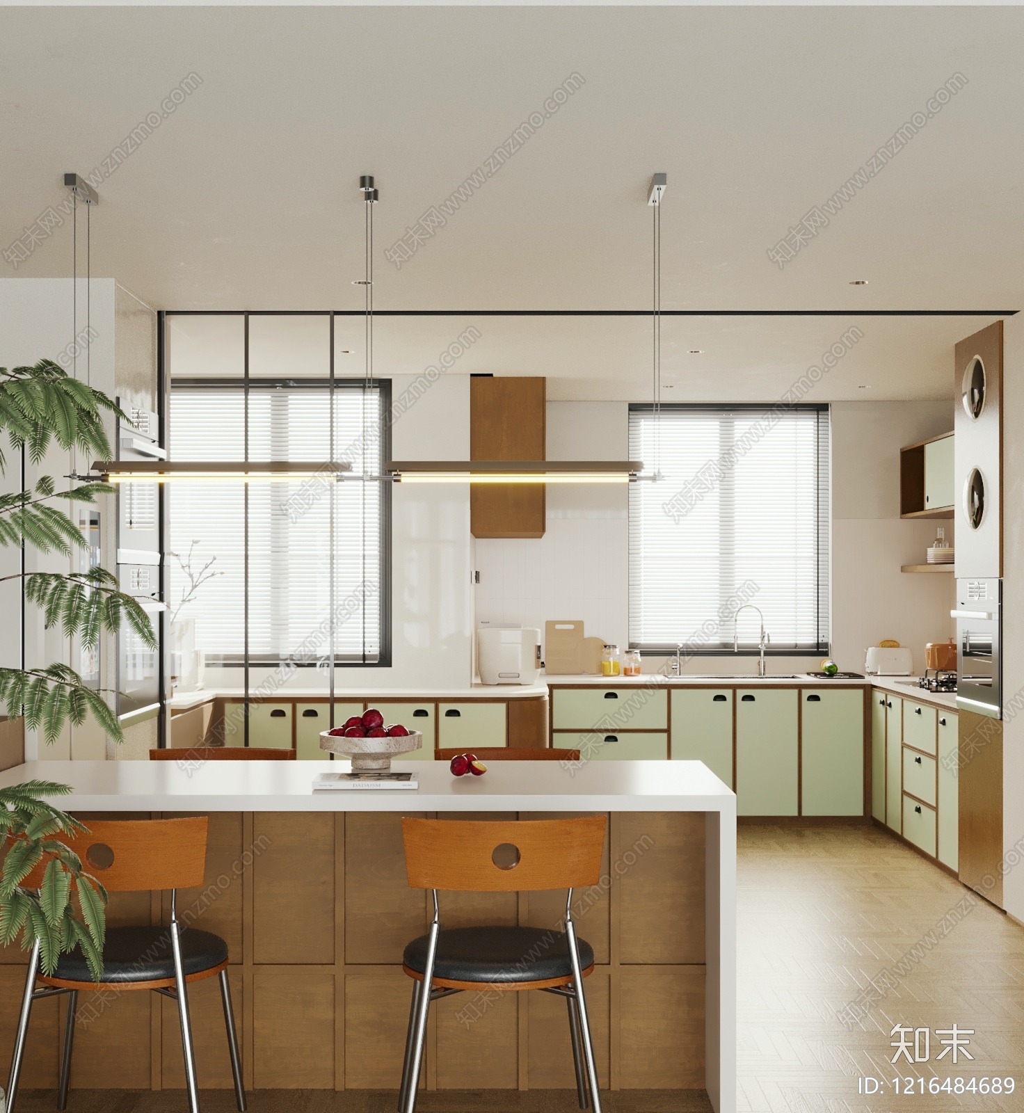 奶油风开放式厨房3D模型下载【ID:1216484689】