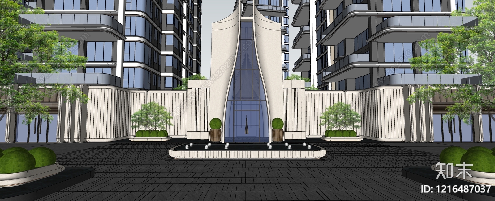 现代轻奢小区建筑SU模型下载【ID:1216487037】