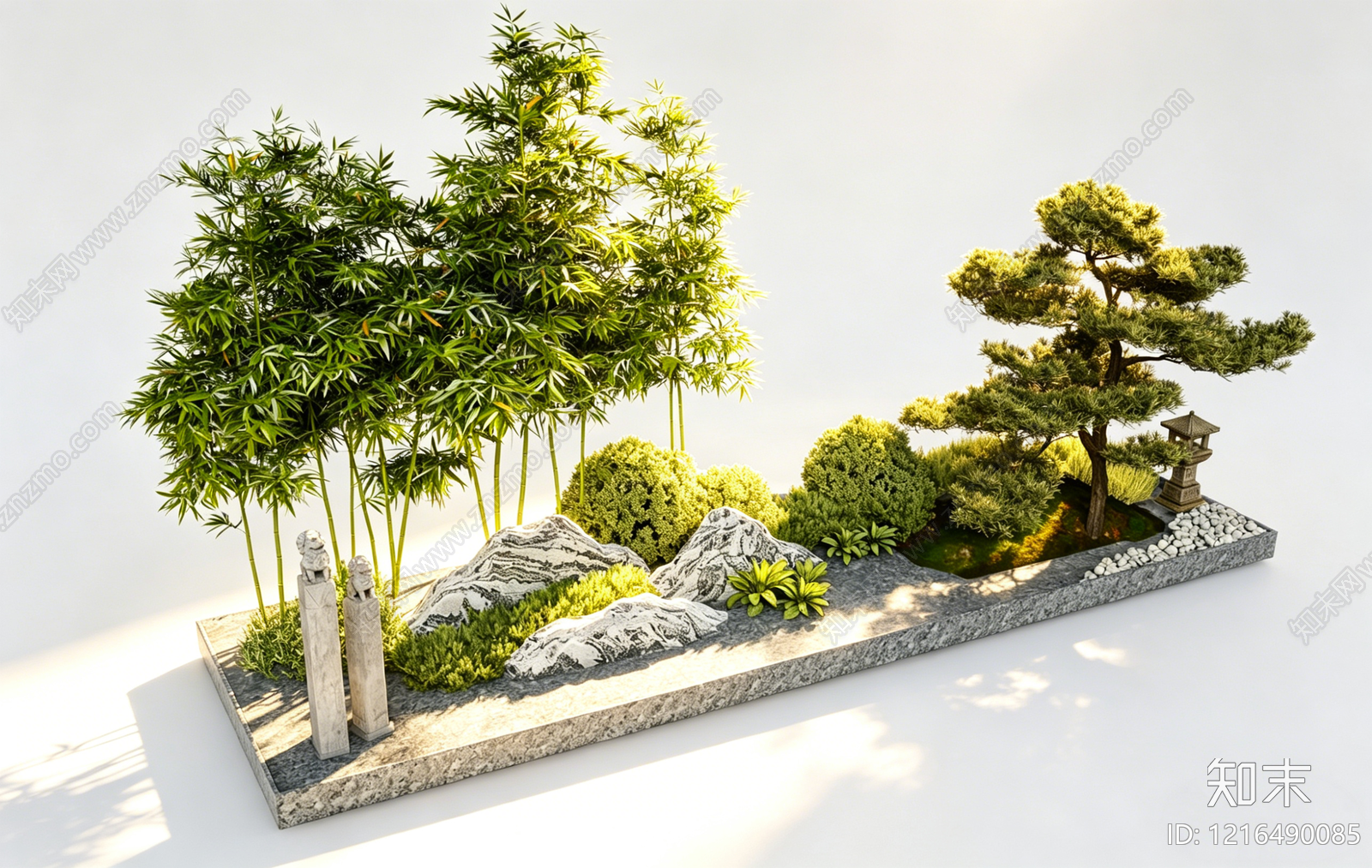 日式禅意绿植摆件3D模型渲染效果图