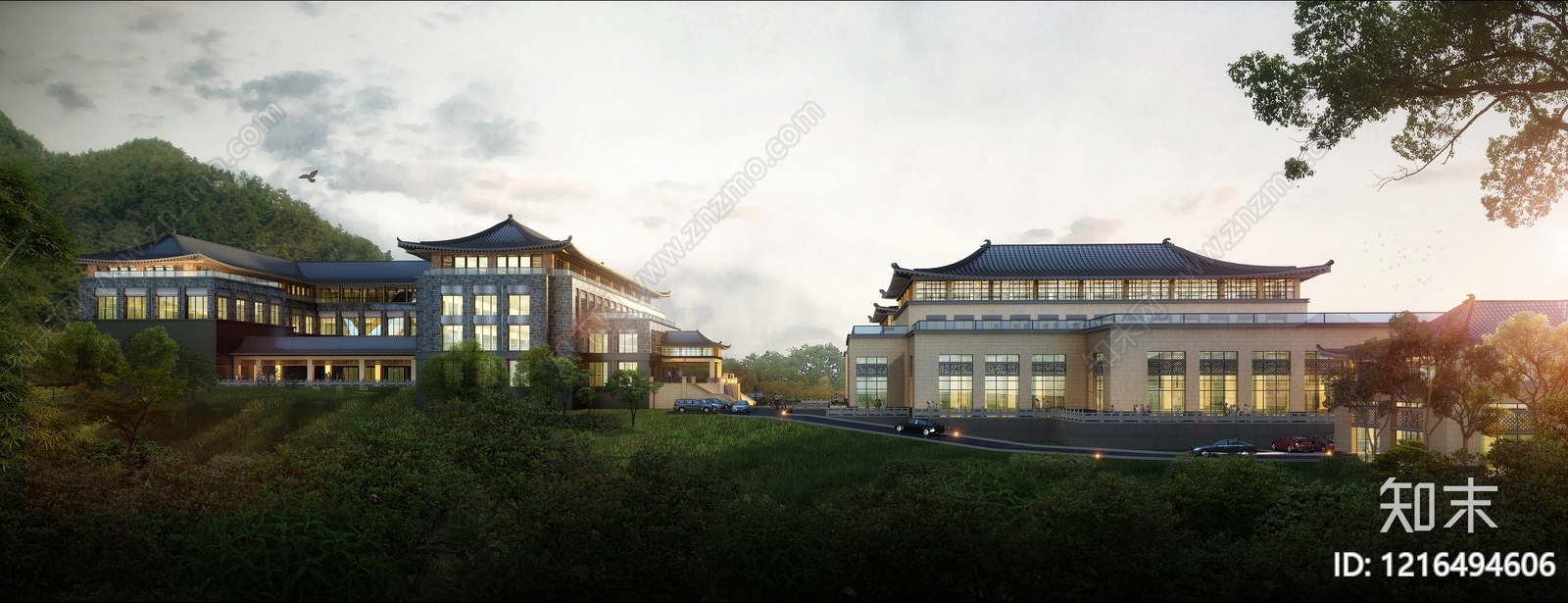 新中式酒店外观3D模型下载【ID:1216494606】