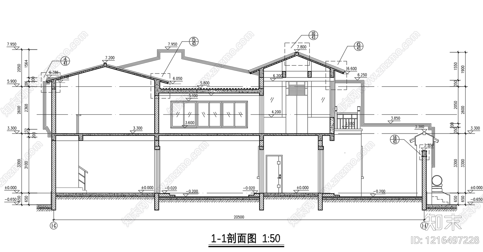 中式四合院cad施工图下载【ID:1216497228】