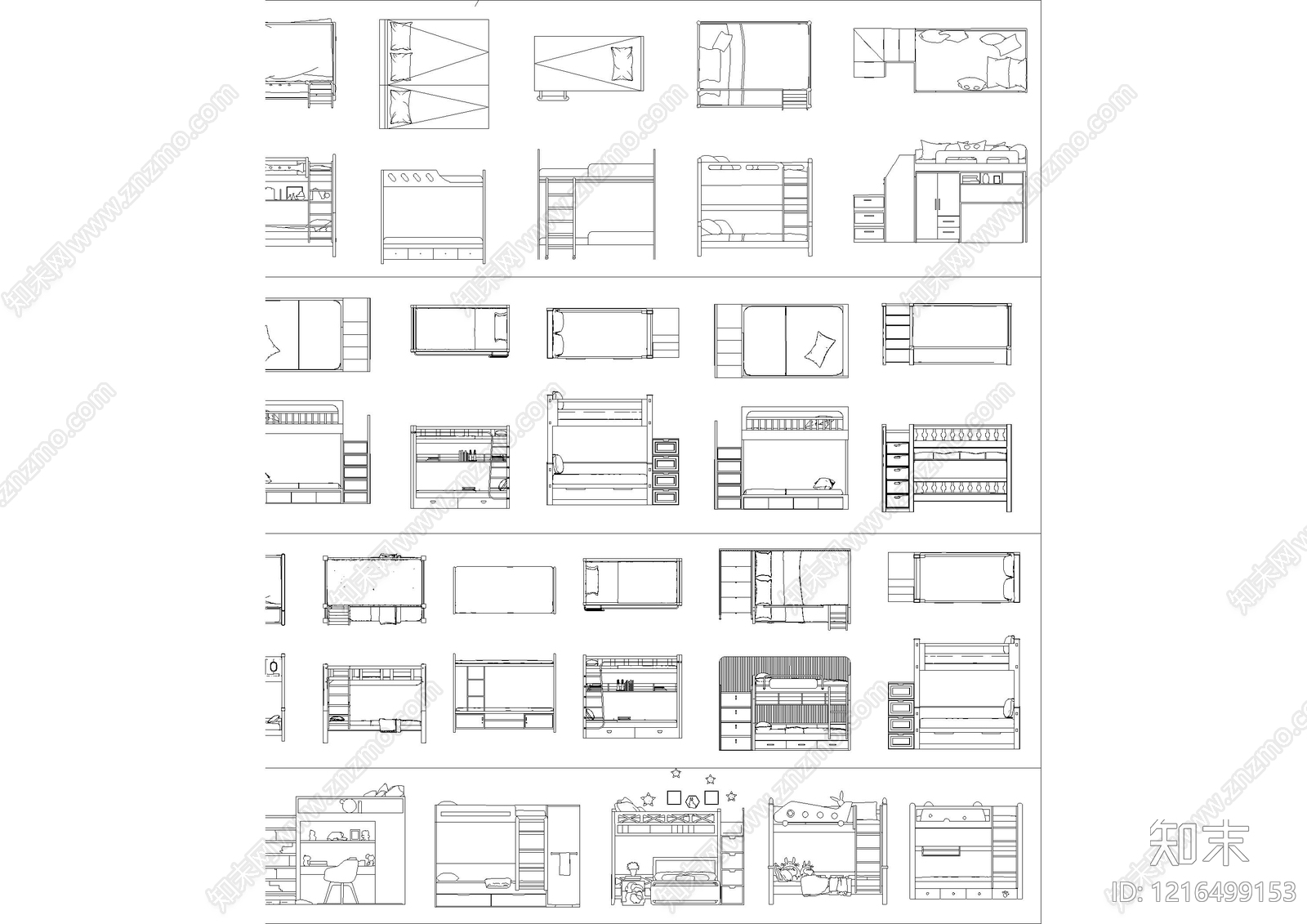 现代床施工图下载【ID:1216499153】