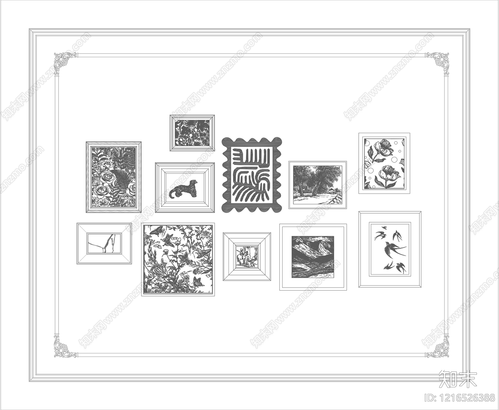 法式中古挂画施工图下载【ID:1216526388】