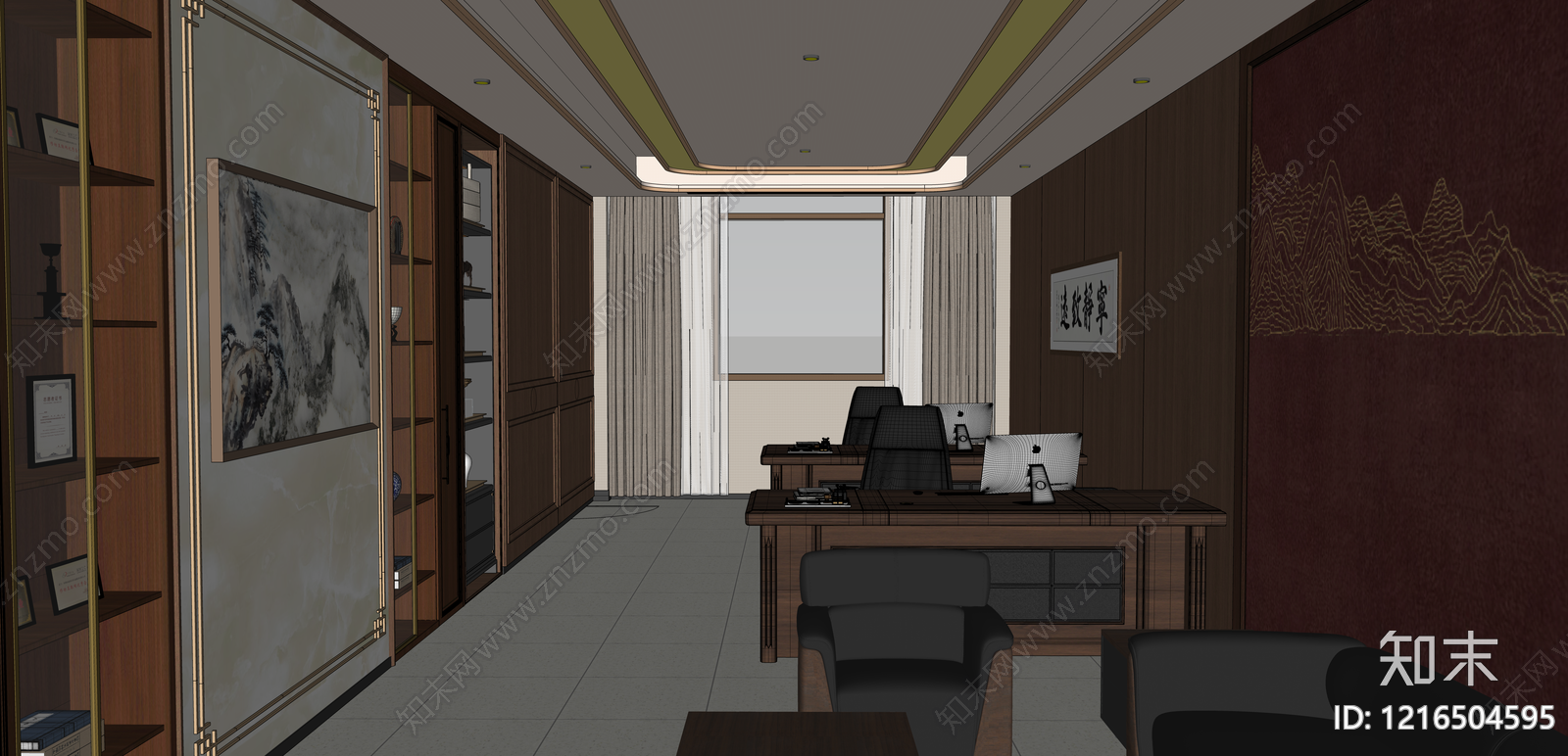 新中式经理办公室SU模型下载【ID:1216504595】