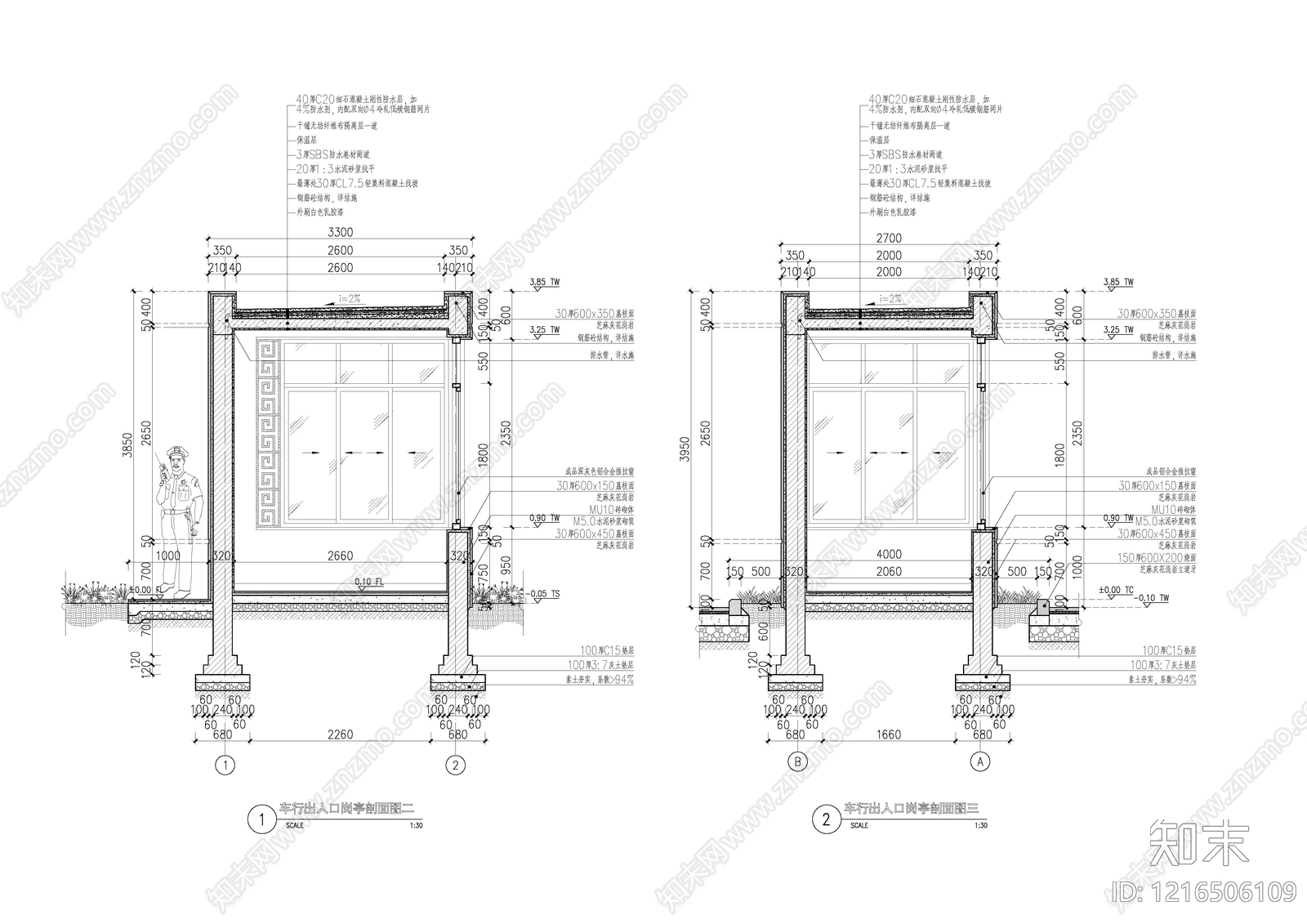 现代门卫室建筑cad施工图下载【ID:1216506109】
