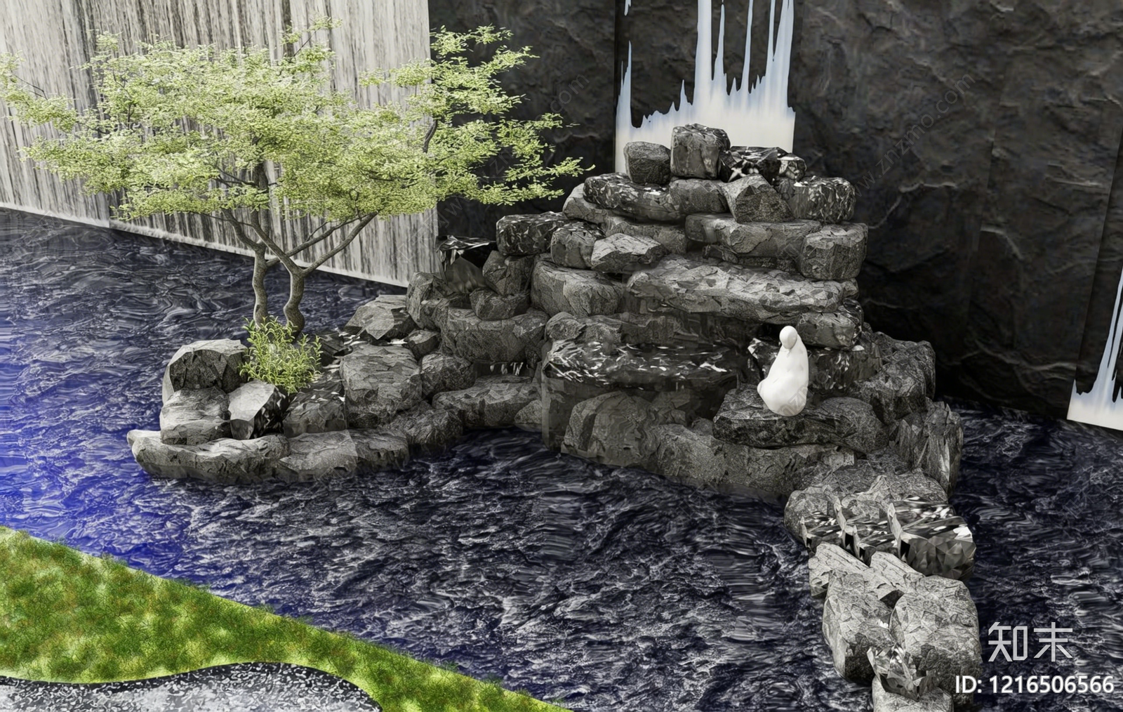 新中式景观假山水景3D模型下载【ID:1216506566】