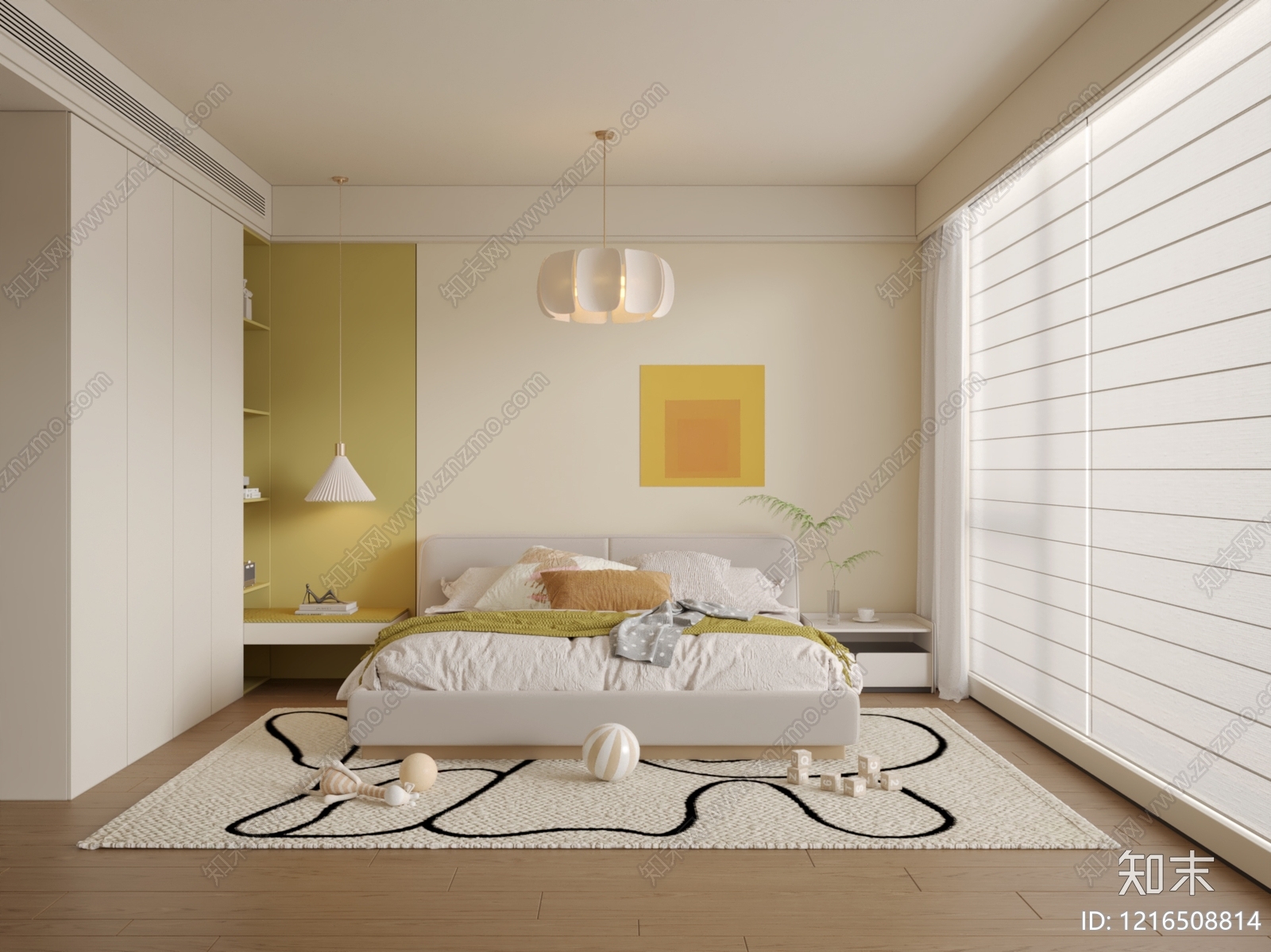 奶油风通用儿童房3D模型下载【ID:1216508814】