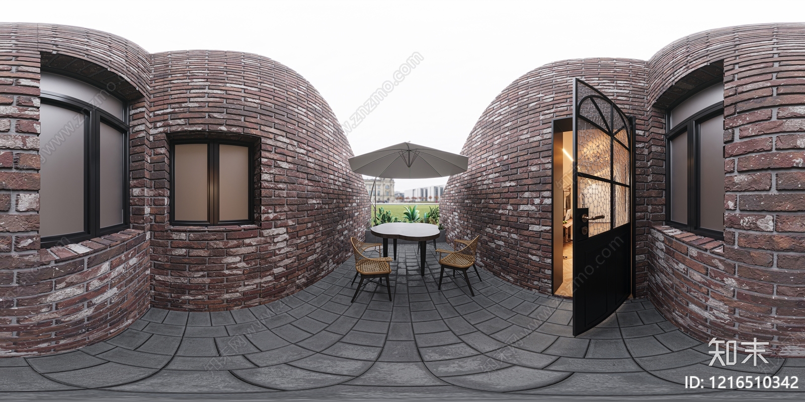 复古红砖风艺术风格建筑3D模型渲染效果图