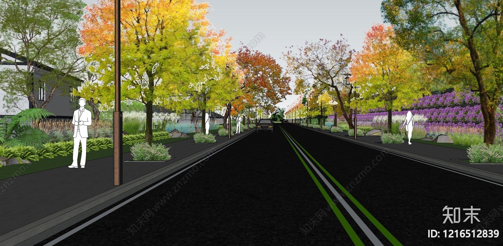 新中式景观车行道路SU模型草图