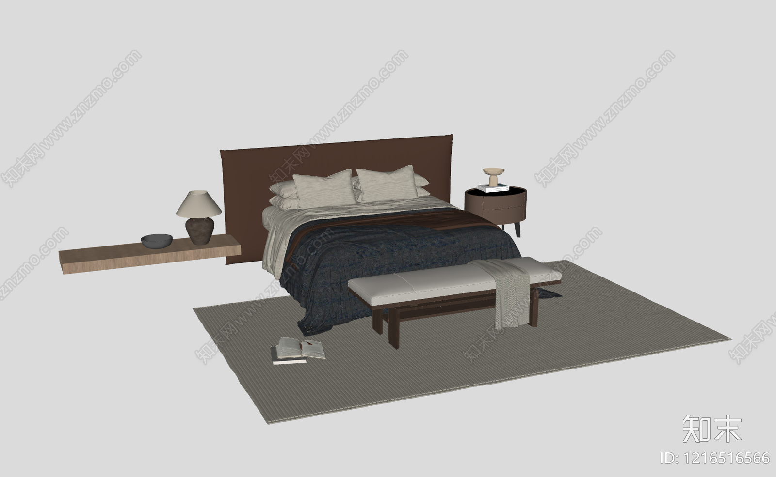 极简双人床SU模型下载【ID:1216516566】