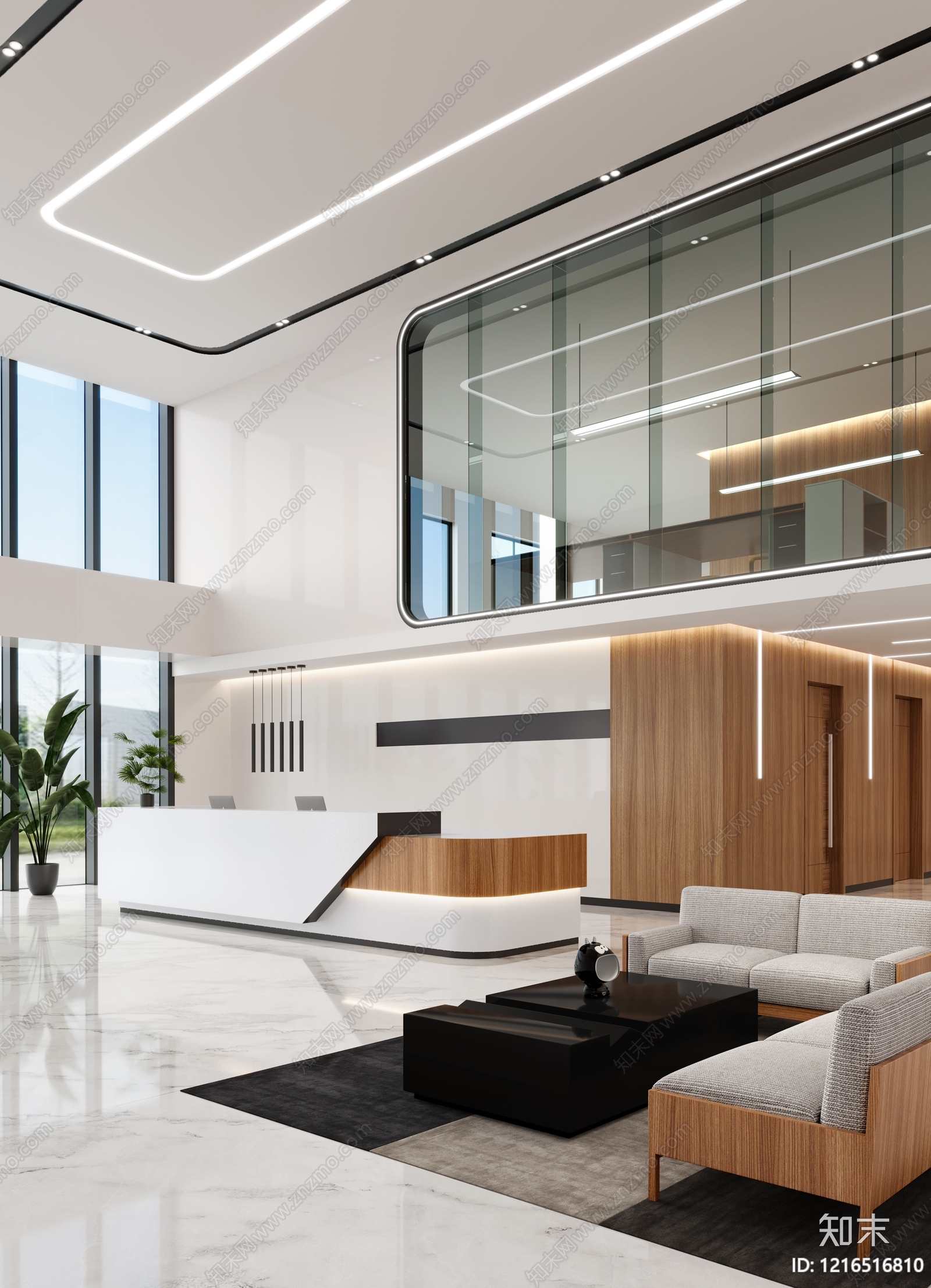 现代简约办公大厅3D模型下载【ID:1216516810】