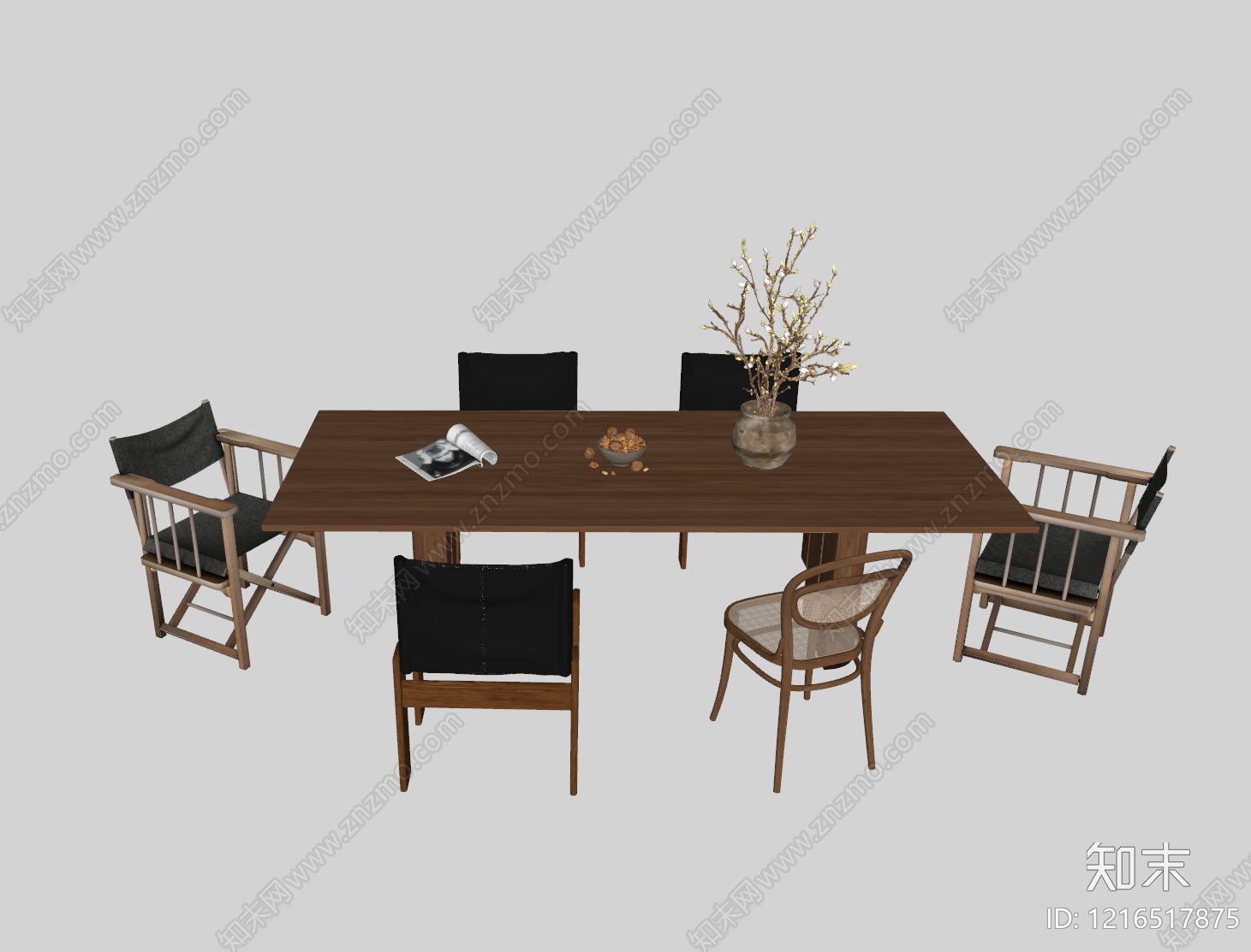 新中式餐桌椅SU模型下载【ID:1216517875】