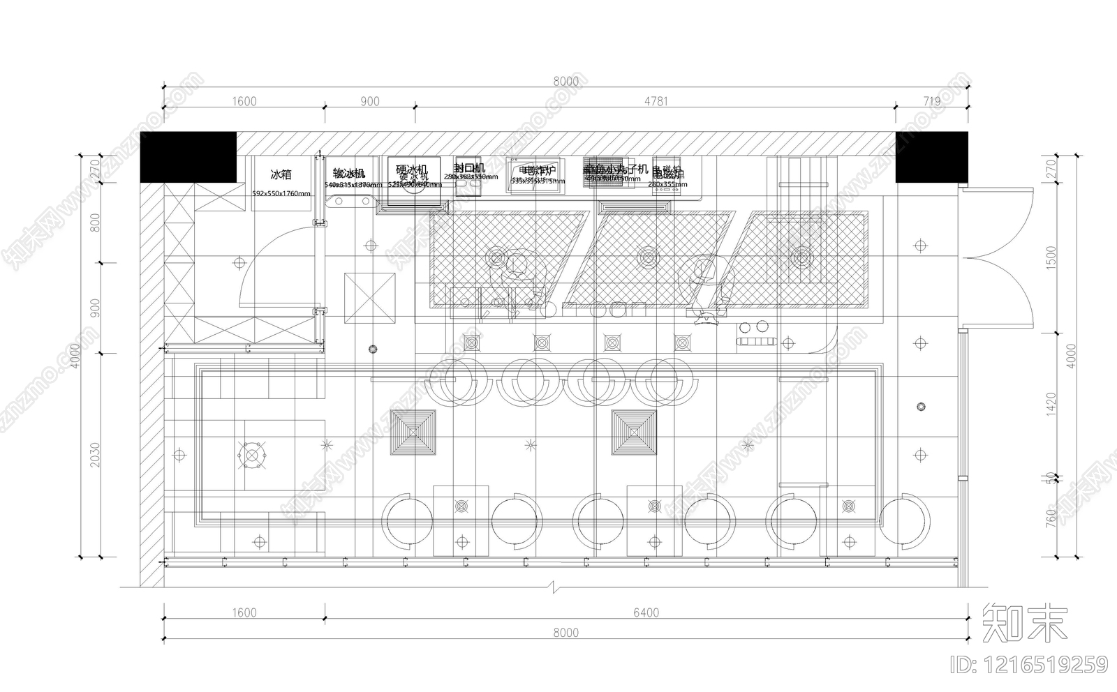 现代奶茶店施工图下载【ID:1216519259】