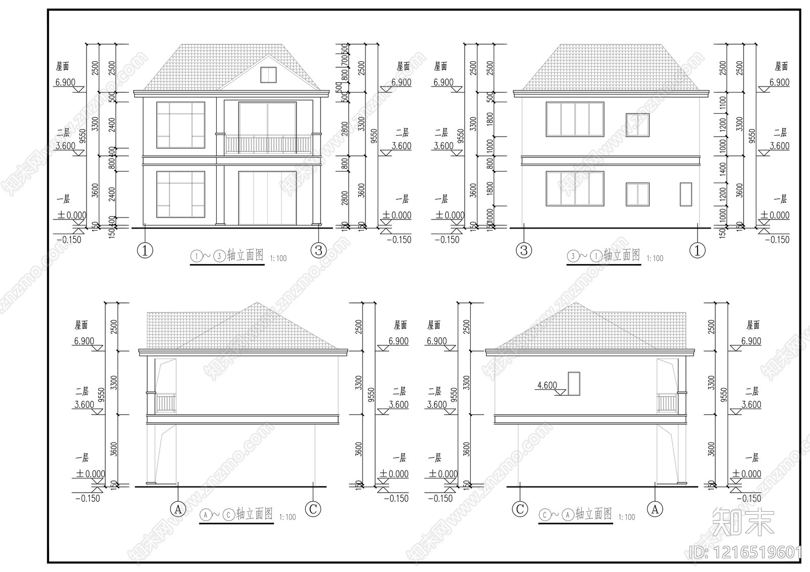 别墅建筑cad施工图下载【ID:1216519601】