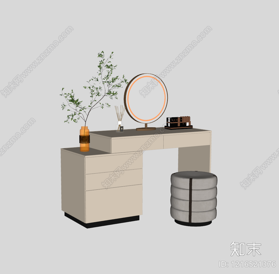 奶油风梳妆台SU模型下载【ID:1216521376】