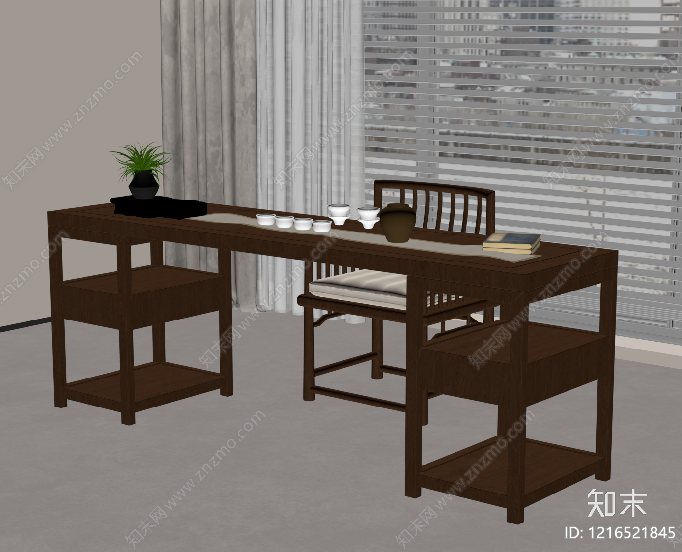 新中式茶桌椅SU模型下载【ID:1216521845】