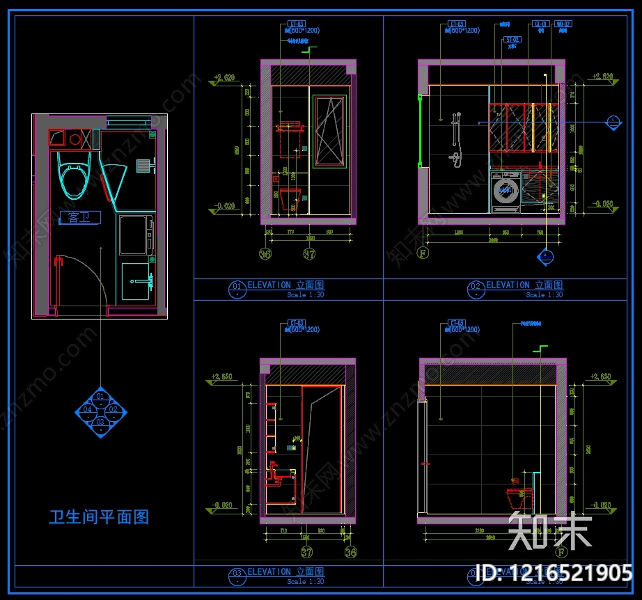 现代卫生间cad施工图下载【ID:1216521905】