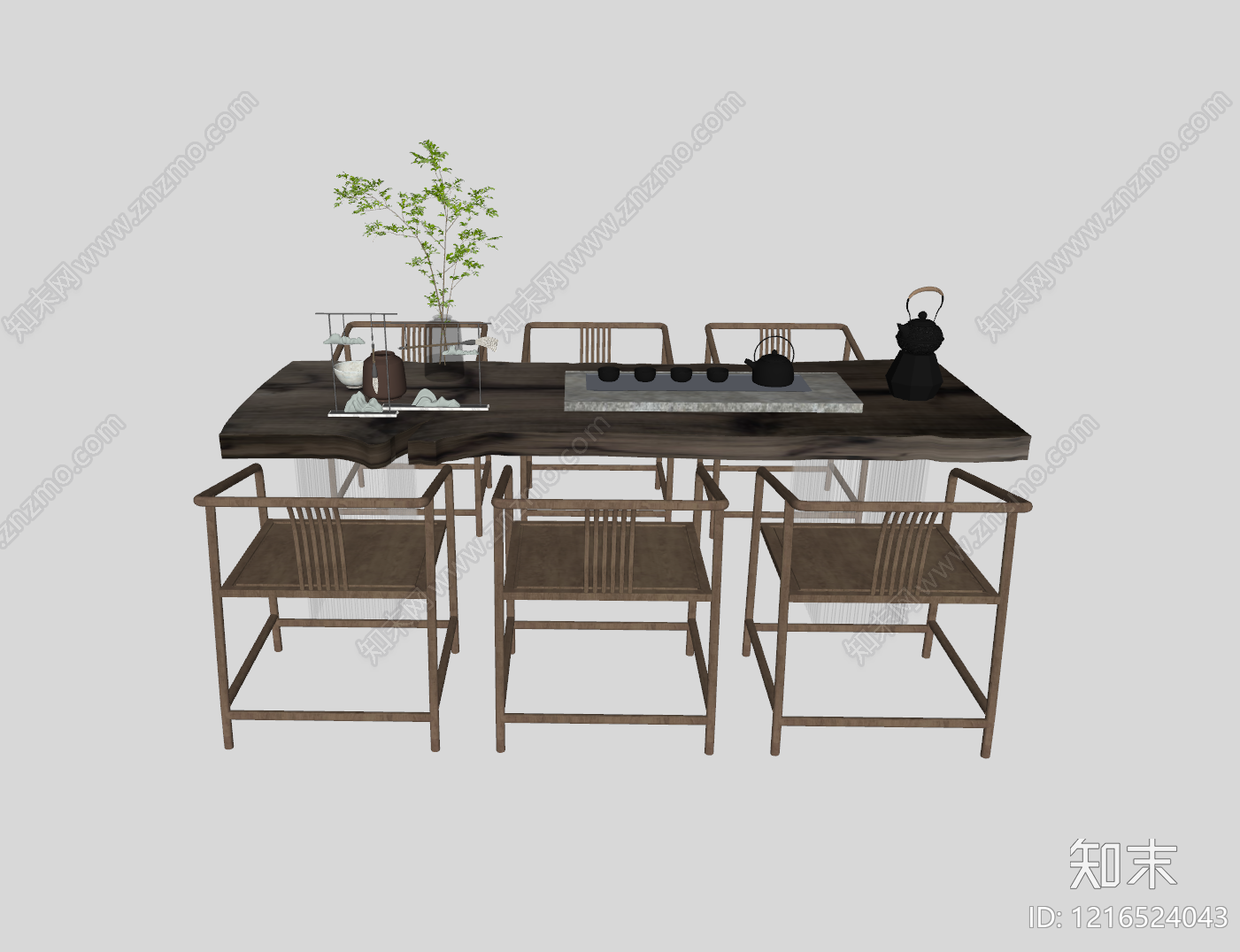 新中式茶桌椅SU模型下载【ID:1216524043】