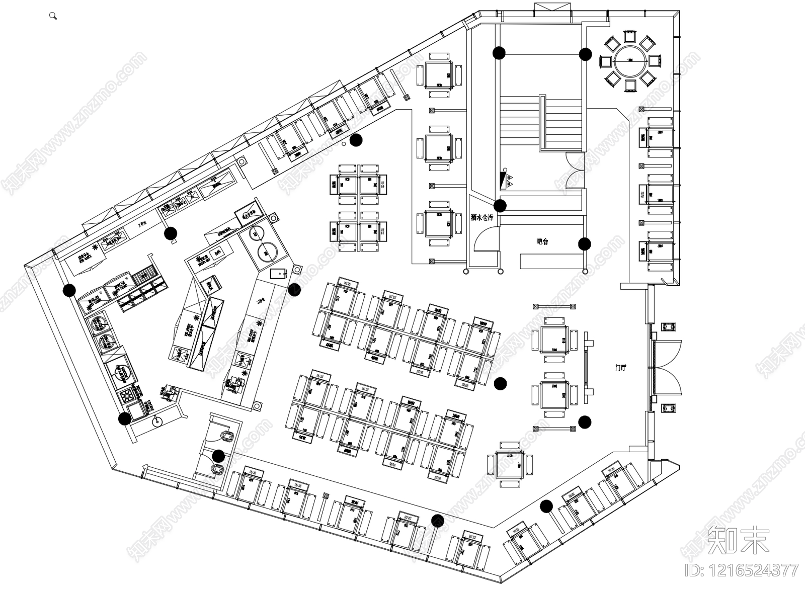 新中式现代火锅店施工图下载【ID:1216524377】