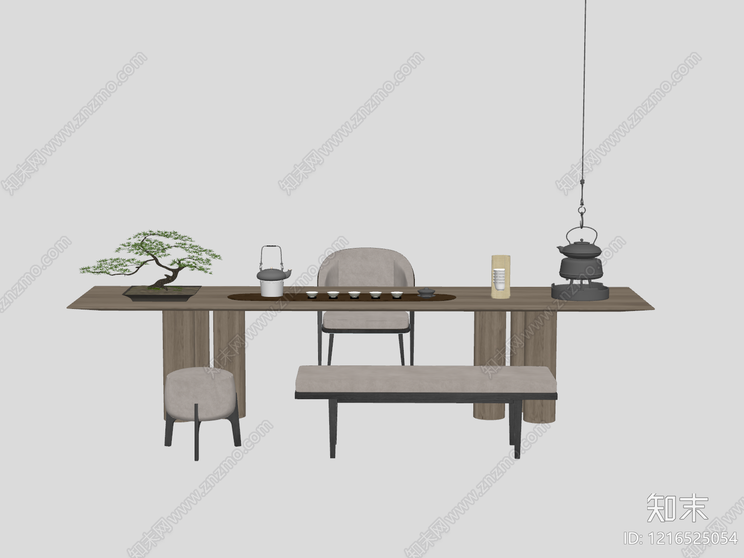 新中式茶桌椅SU模型下载【ID:1216525054】