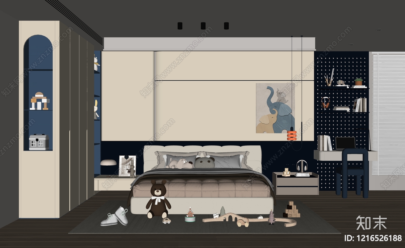 奶油风男孩房SU模型下载【ID:1216526188】