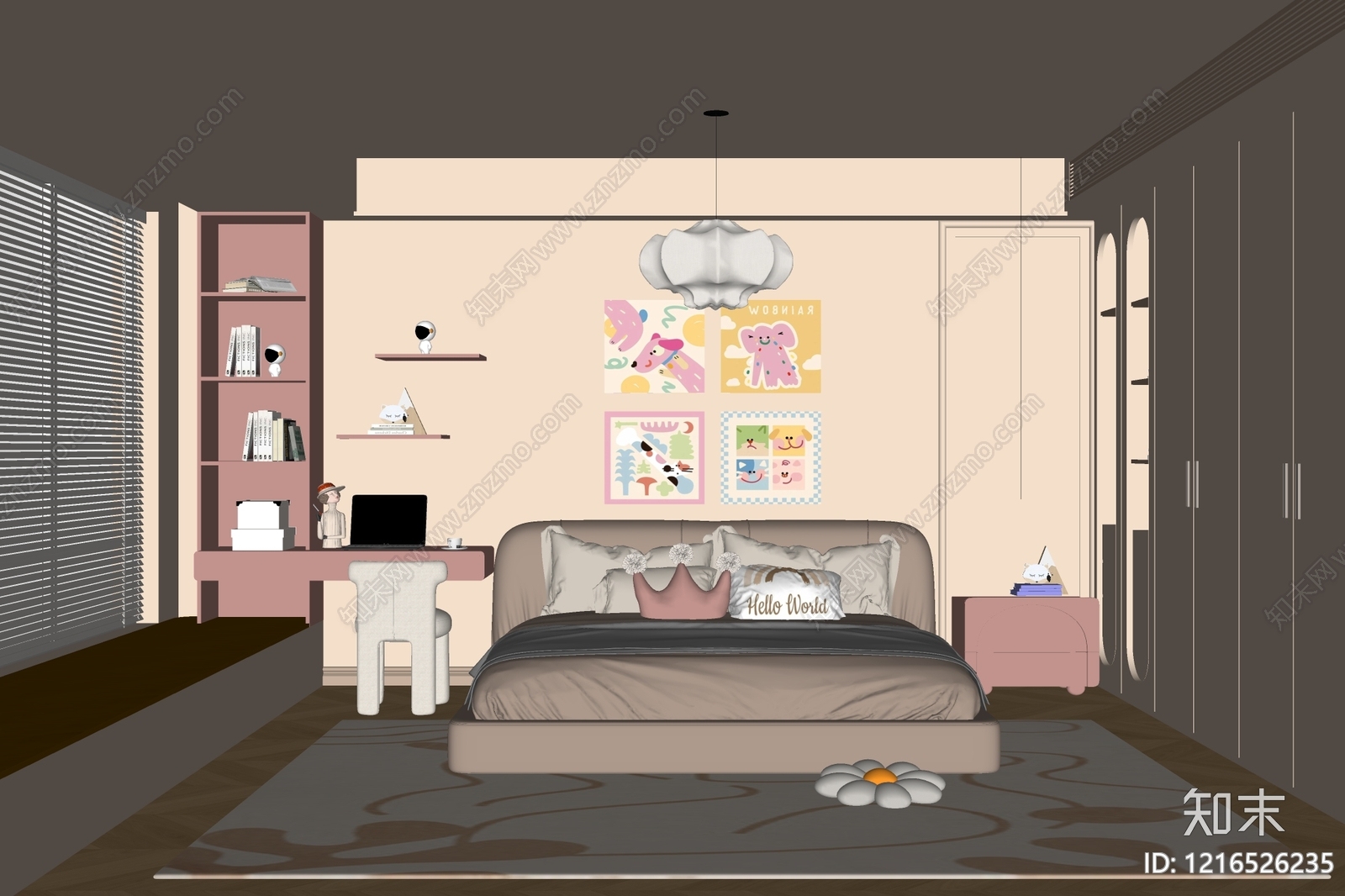 奶油风女孩房SU模型下载【ID:1216526235】