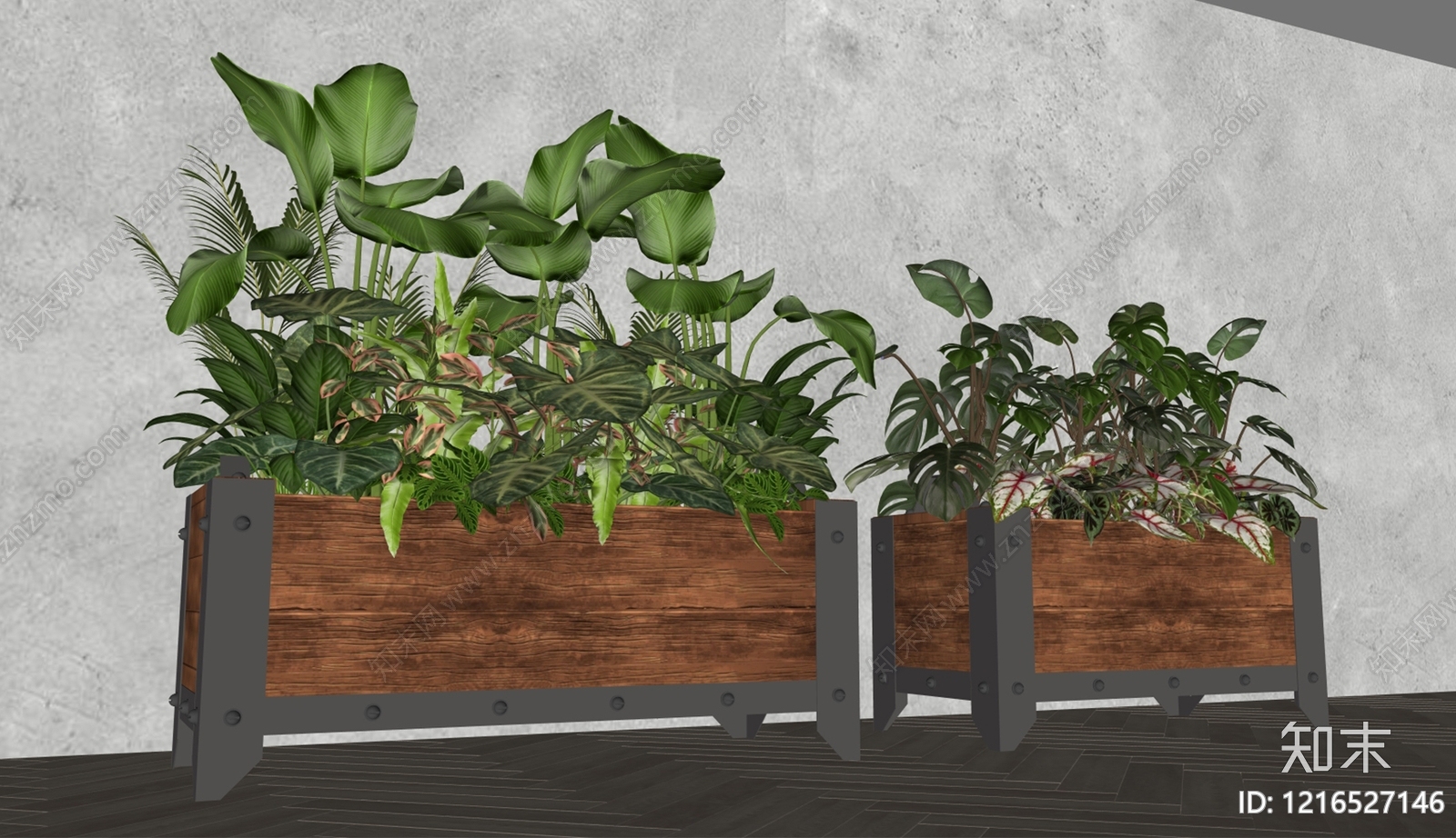 现代工业风植物组合SU模型下载【ID:1216527146】