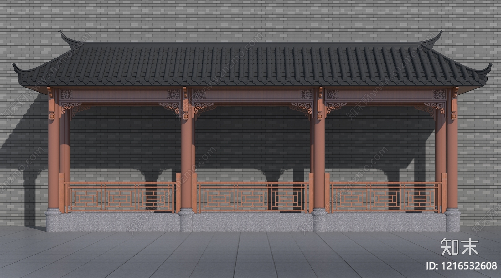 新中式景观廊道3D模型下载【ID:1216532608】