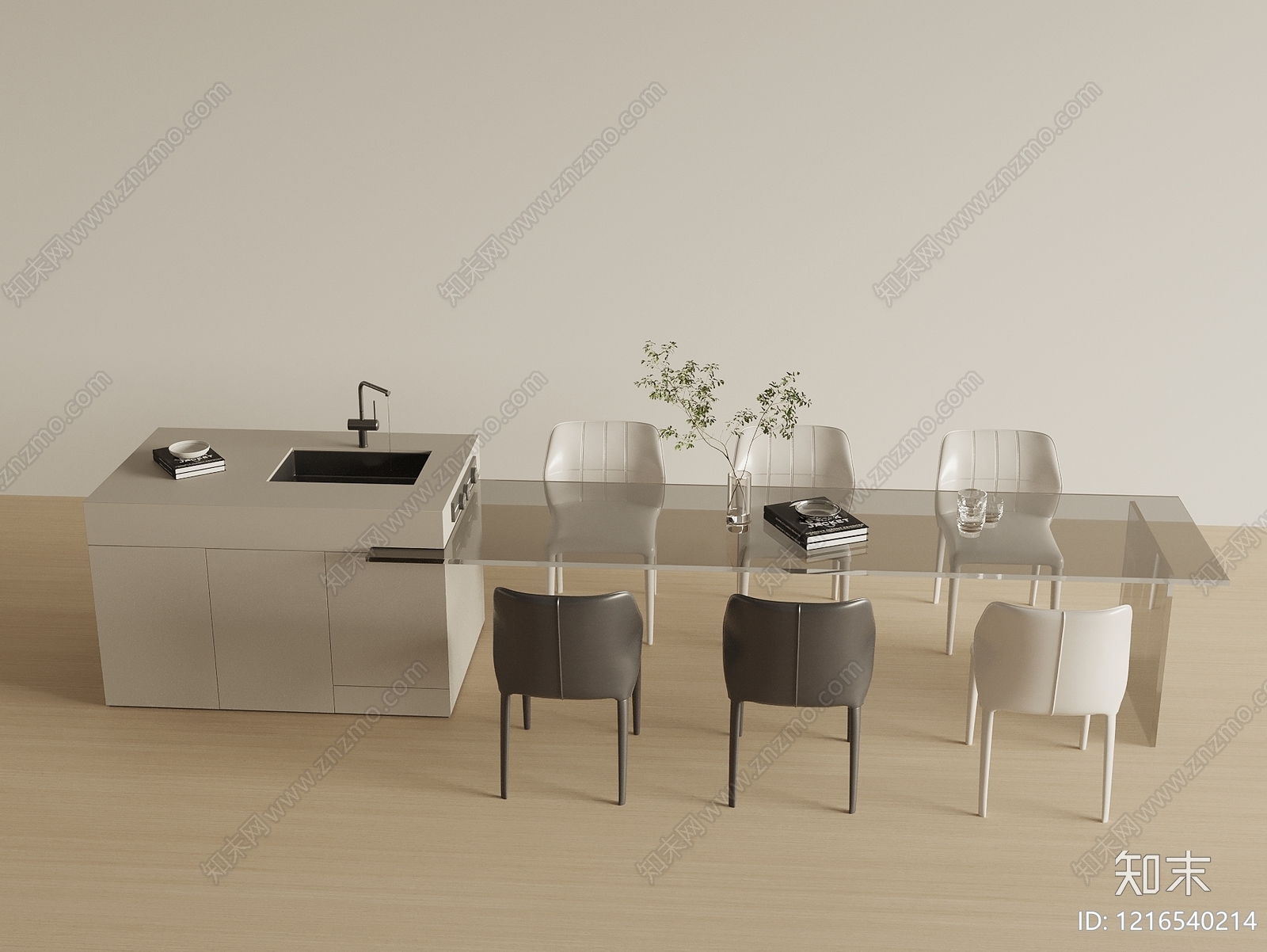 极简餐桌椅3D模型下载【ID:1216540214】