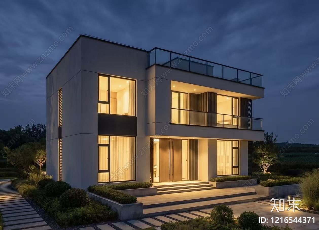 现代别墅建筑施工图下载【ID:1216544371】