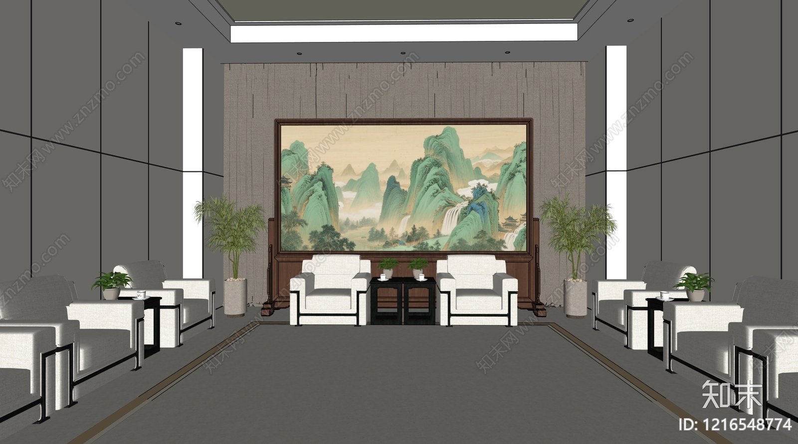 新中式接待室SU模型下载【ID:1216548774】
