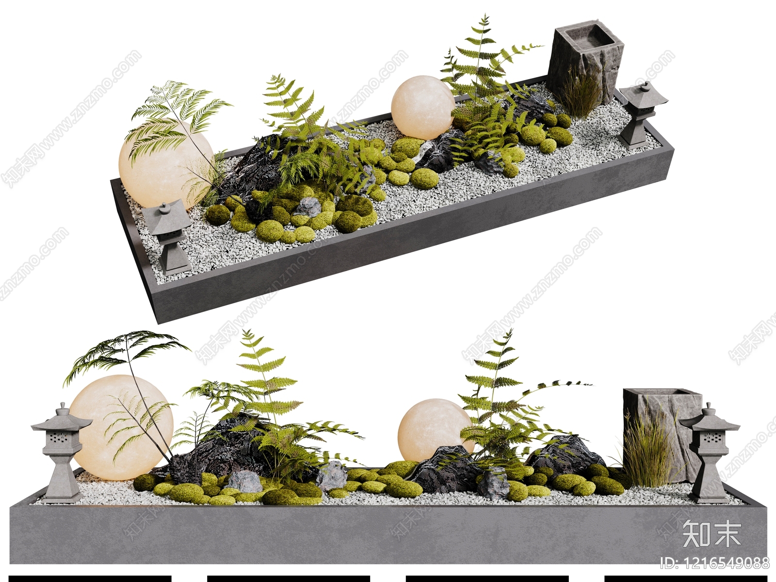 日式禅意假山水景3D模型下载【ID:1216549088】