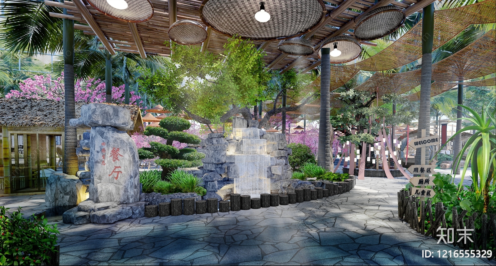 新中式景观酒店餐厅SU模型草图