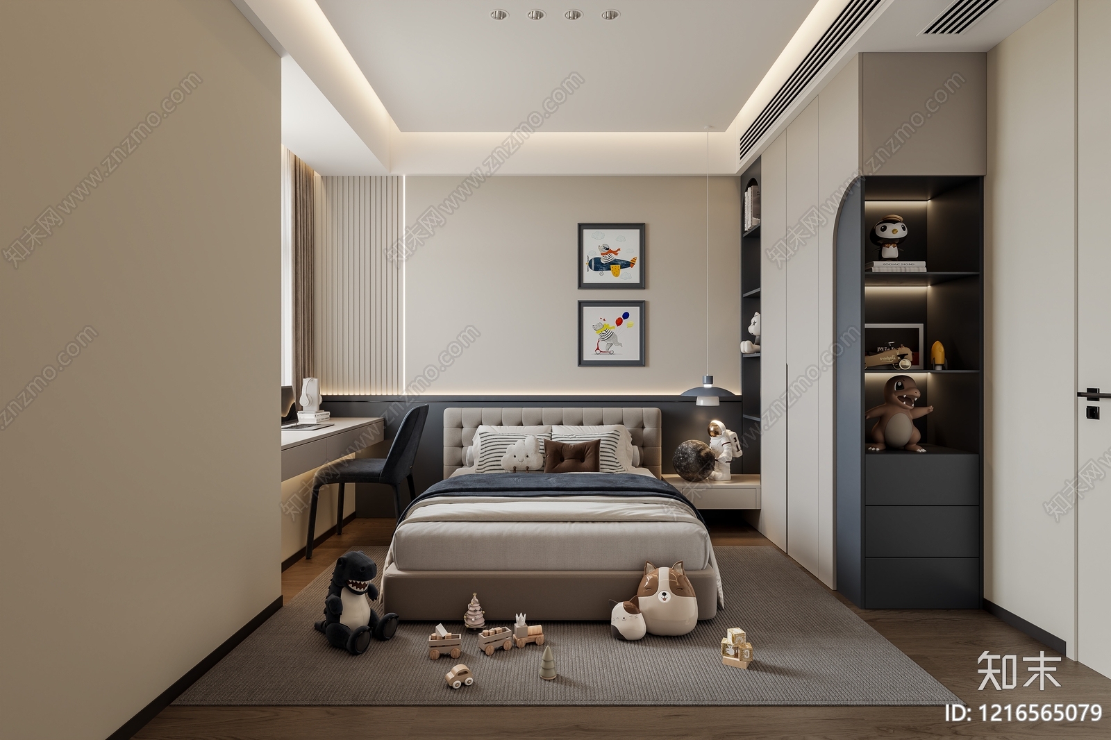 现代简约男孩房3D模型下载【ID:1216565079】